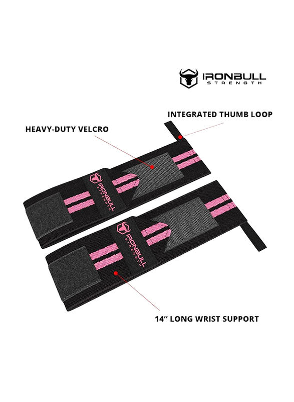 IronBull Strength Nylon Wrist Wraps for Women, Black/Pink