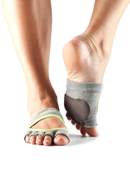 Toesox Half Toe Releve Grip Socks, Small, Heather Grey/Lime
