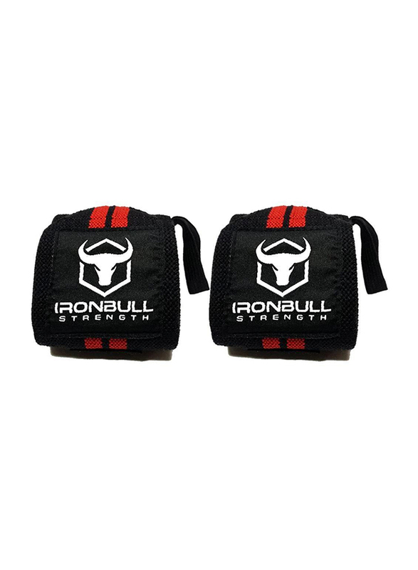 IronBull Strength Neoprene Wrist Wraps & Lifting Straps Combo Set, 4 Pieces, Black/Red