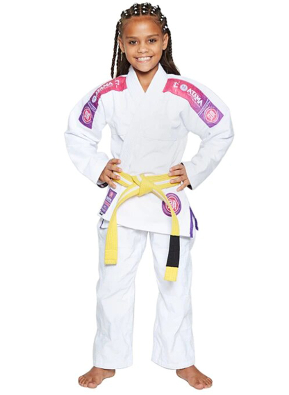 Atama M0 Ultra Light Kids Kimono for Girls, White/Pink