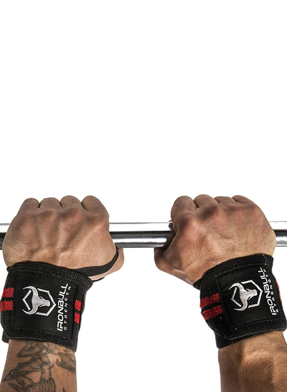 IronBull Strength Neoprene Wrist Wraps & Lifting Straps Combo Set, 4 Pieces, Black/Red