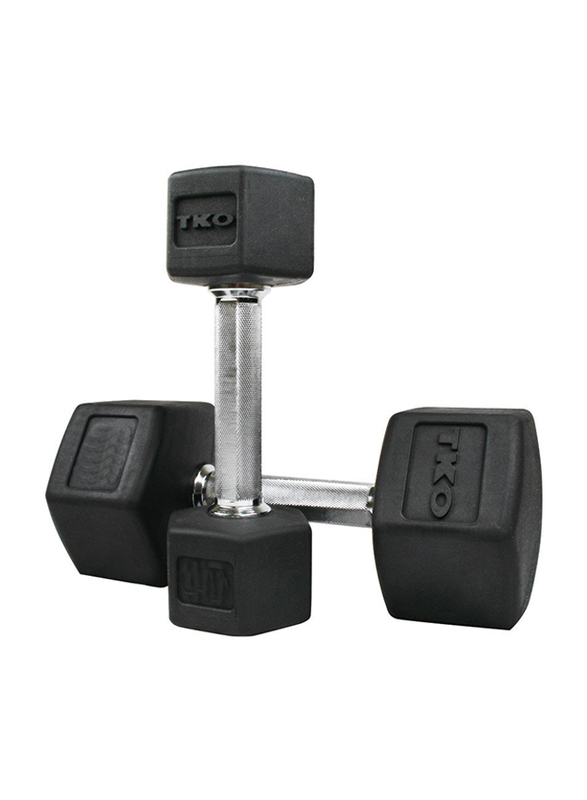 TKO Hex Dumbbells, 25LBS Pair, Black/Silver