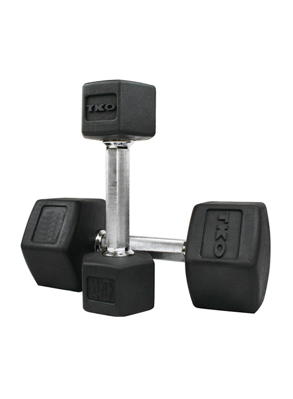 TKO Hex Dumbbells, 85LBS Pair, Black/Silver