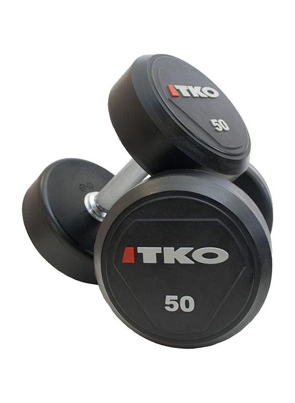 TKO Solid Rubber Dumbbells, 50LBS, Black