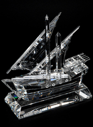 Silver Sword Crystal Traditional Dhow on Clear Crystal Base, 20cm, Clear