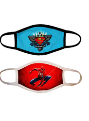 Silver Sword Superman and Spiderman Face Mask for Kids, Light Blue/Red, 17cm, 2 Masks