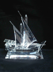Silver Sword Crystal Traditional Dhow on Clear Crystal Base, 15cm, Clear
