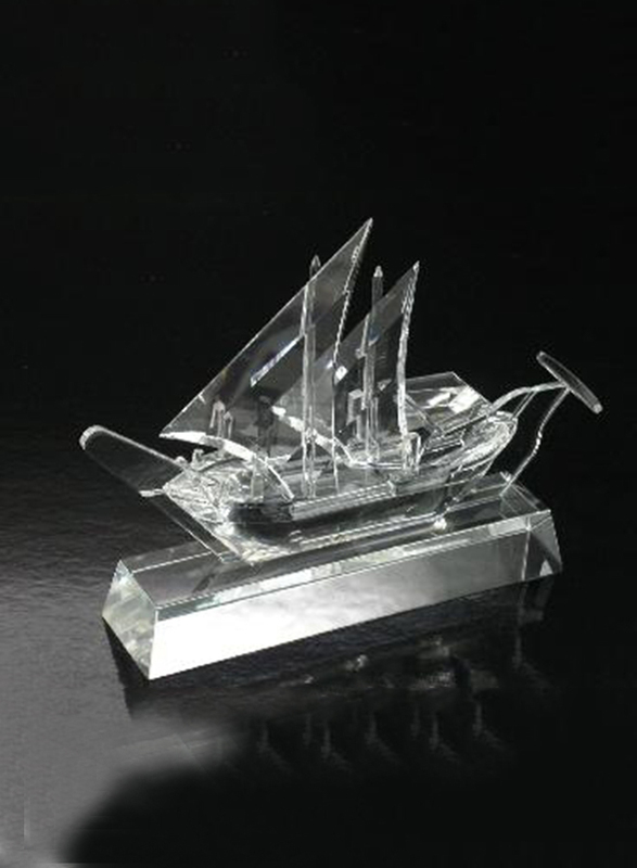 Silver Sword Crystal Traditional Dhow on Clear Crystal Base, 17cm, Clear