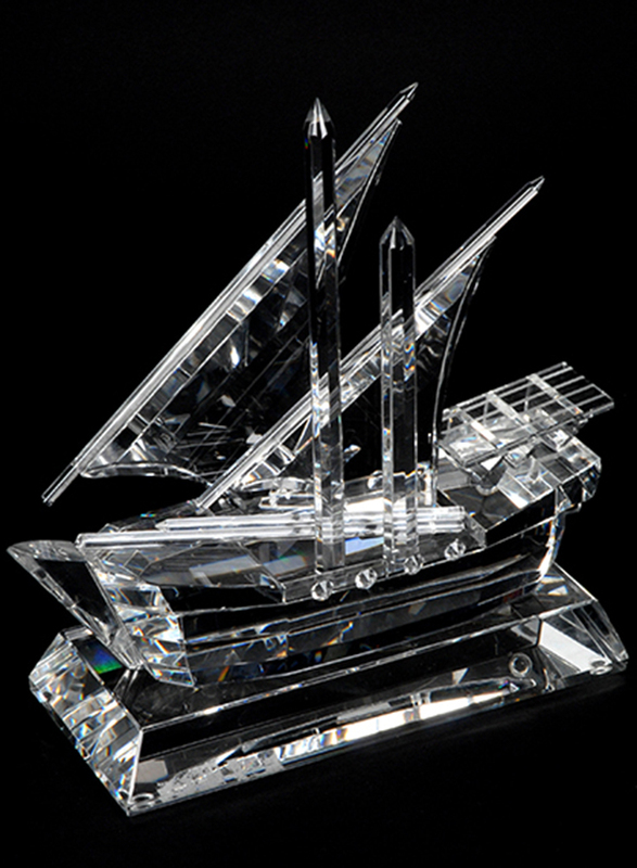 Silver Sword Crystal Traditional Dhow on Clear Crystal Base, 25cm, Clear