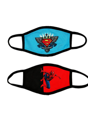 Silver Sword Superman and Spiderman Face Mask for Kids, Light Blue/Black/Red, 17cm, 2 Masks