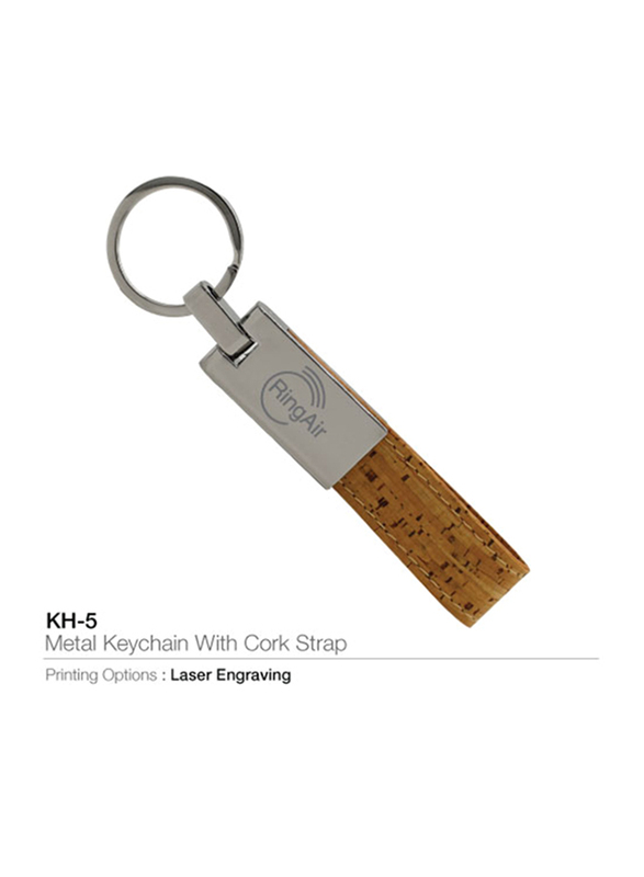 Silver Sword Eco Friendly Metal Key Chain with Cork Strap, Brown