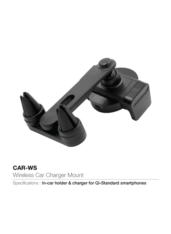 Silver Sword Wireless Car Charger Mount, 3W Output, Black