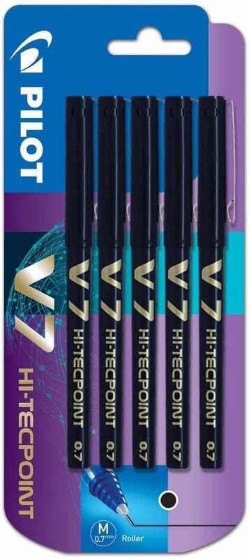 

Pilot 5-Piece V7 Hi-Tecpoint Rollerball Pen, 0.7mm, Black