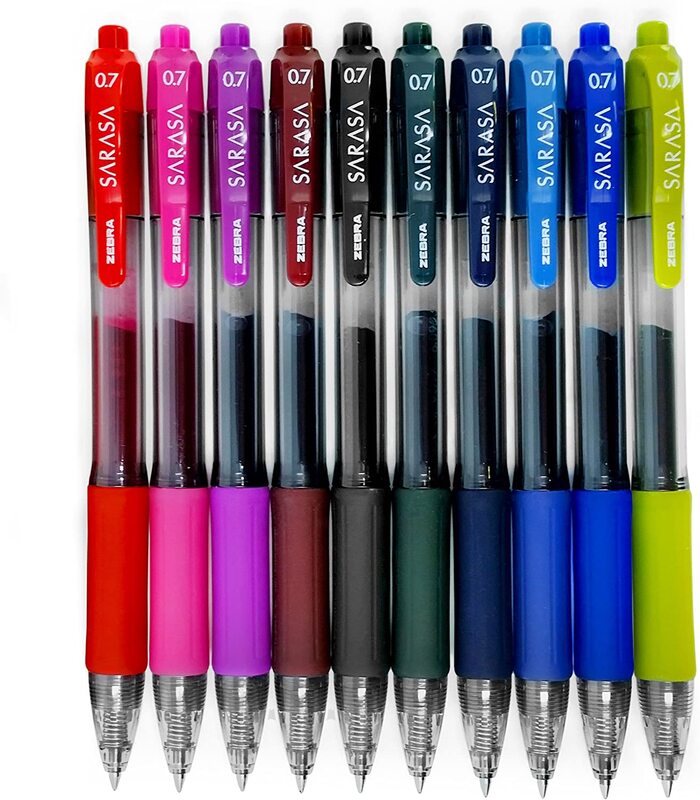 

Zebra 10-Piece Sarasa Retractable Gel Ink Pen Set, 0.7mm, Assorted Colour