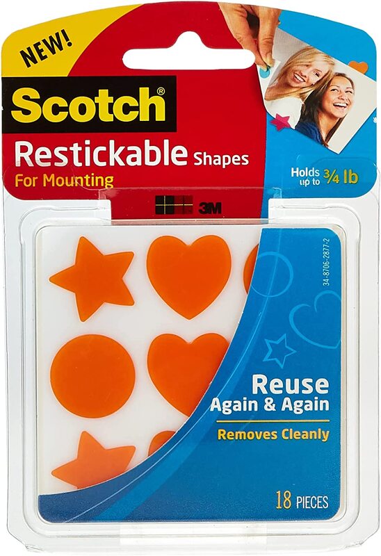 

Scotch Restickable 18-Piece Mounting Tabs, 7/8 x 7/8 18/Pack, Multicolour