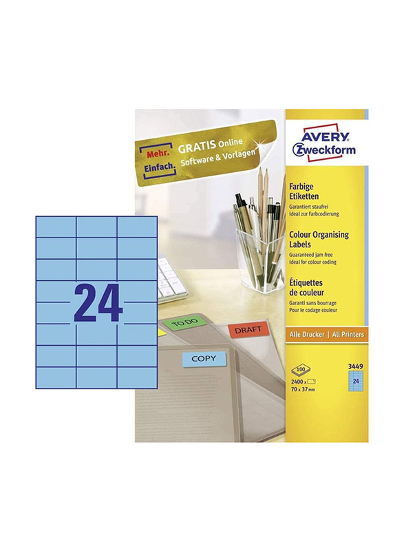 

Avery Zweckform 3449 Universal Labels, 100 Sheets, A4 Size, Blue