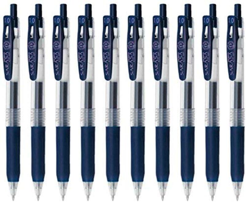 

Zebra 10-Piece Sarasa Clip Retractable Rubber Grip Gel Pen Set, 1.0mm, Blue/Black