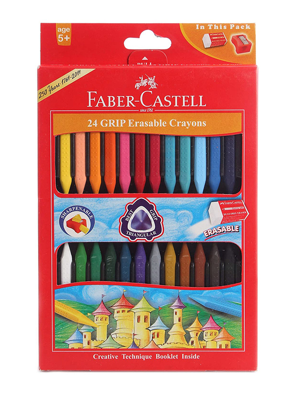 

Faber-Castell Grip Erasable Triangular Crayons, 24 Pieces, Multicolour