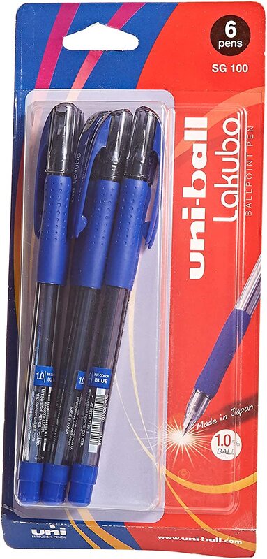 

Mitsubishi 6-Piece Uniball Lakubo Ballpoint Pen Set, 1.0mm, Blue