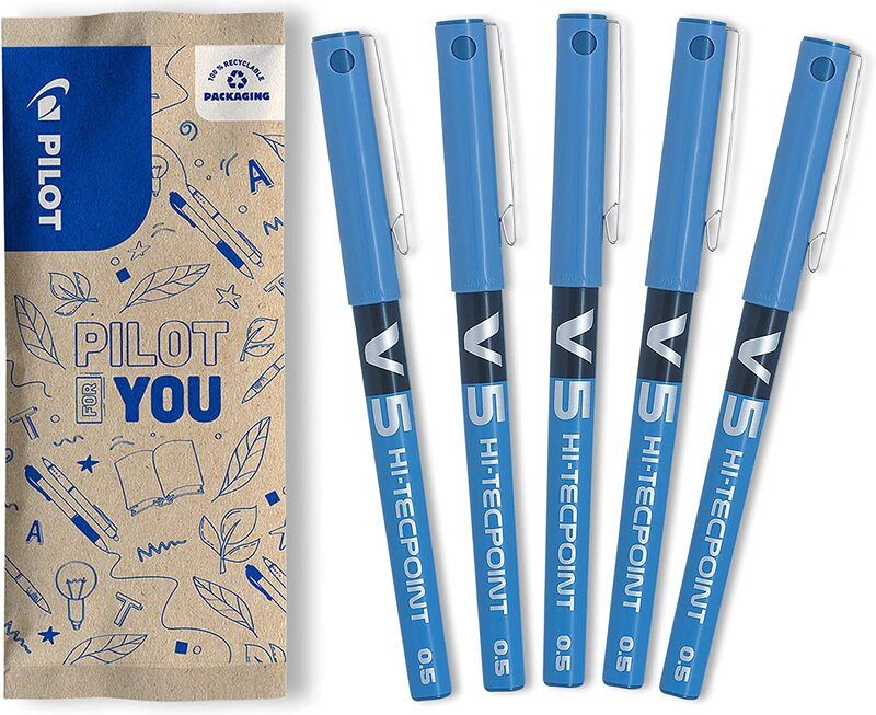 

Pilot 5-Piece Hi-Tecpoint V5 Liquid Ink Rollerball Pens, Fine Tip, 0.5mm, Blue