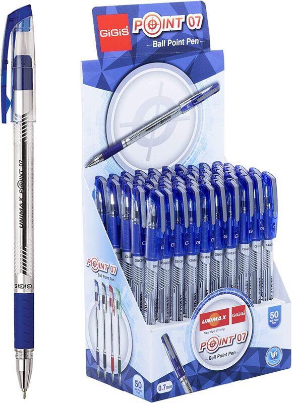 

Unimax 50-Piece GIGIS Point 7 Ballpoint Pen, 0.7mm, Blue