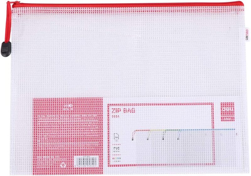 

Deli 20-Piece A4 Paper Mesh Zipper Bag with Zipper, Red