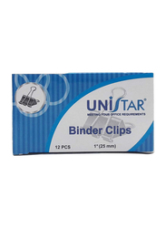 Unistar Binder Clips, 12 Piece, Black/Silver