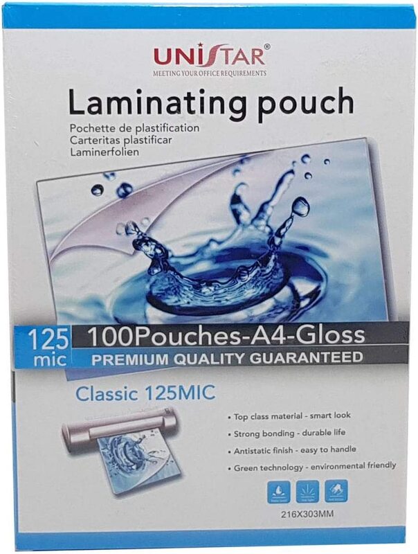 

Unistar 100-Sheets A4 Laminating Pouch, 125mic, Clear