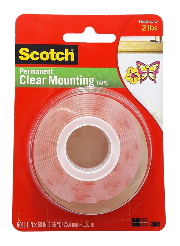 Scotch 3M Permanent Mounting Tape, 4010, Clear