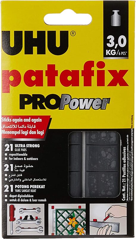 

UHU 21 Pads Patafix Propower Ultra-Strong Removable and Reusable Adhesive, Black