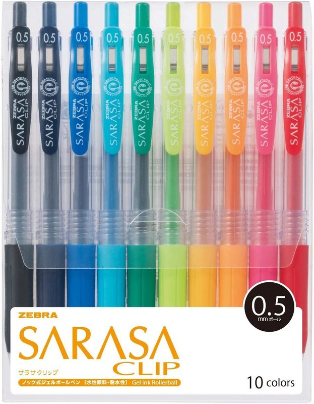 

Zebra 10-Piece Sarasa Clip Gel Ballpoint Pen, 0.5mm, Multicolour
