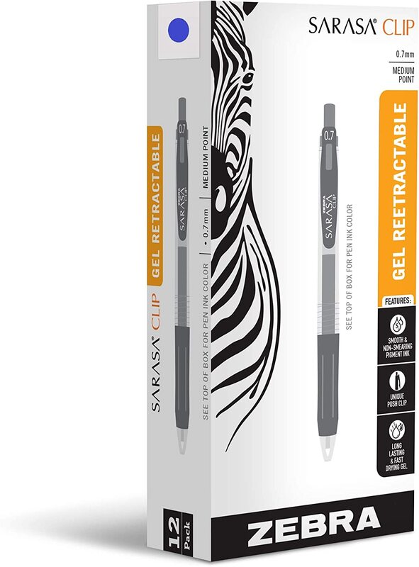 

Zebra 12-Piece Sarasa Retractable Gel Ink Pens, Medium Point, 0.7mm, Blue