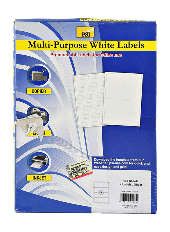 Dislocatie naaien Onderzoek PSI A4 Multi-Purpose Labels For Printing, White | DubaiStore.com - Dubai