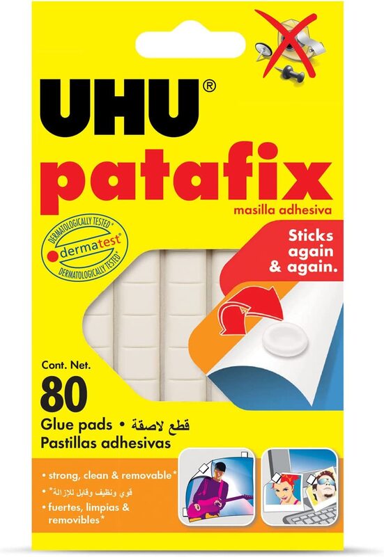 

UHU 80 Pads Patafix Removable and Reusable Adhesive Pads Repositionable and Precut Tack, White