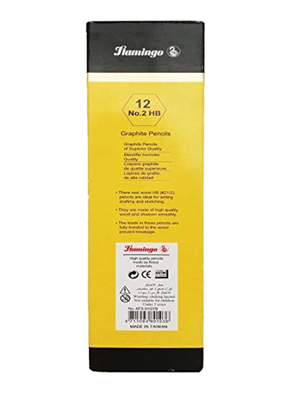 Flamingo 12-Piece No. 20 HB Jumbo Pencils, Yellow/Black