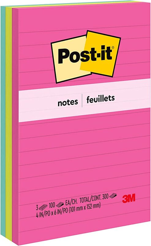 

Post-it Notes 3 Pads Sticky Notes, 4 x 6-inch, Multicolour