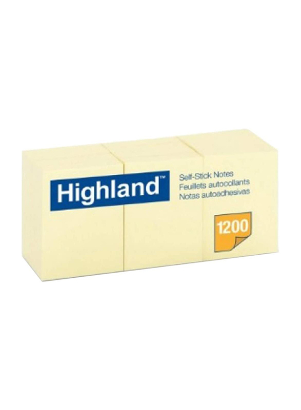 3M Highland 6539 Self-Stick Notes, 34.9 x 47.6mm, 12 x 100 Sheets, Yellow