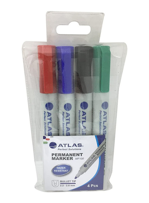 

Atlas 4-Piece Medium Bullet Tip Water Resistant Permanent Marker, Assorted