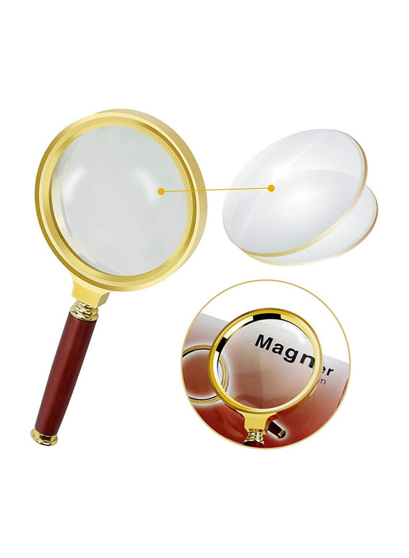 

Hutact 10 x Handheld Magnifying Glass, 80mm, Gold/Brown