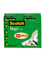 Scotch Brand Magic Tape with Dispenser, Writeable, Matte Finish, Engineered for Office and Home Use, 10 Rolls, Transparent