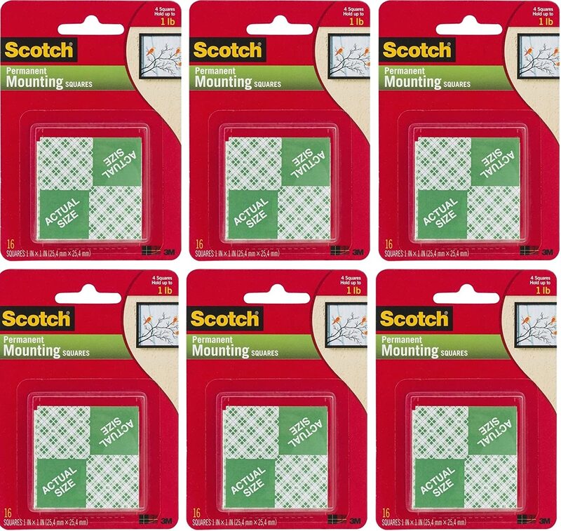 

3M 6-Piece Scotch Precut Foam Mounting Squares, Heavy Duty, 1 Inch, Multicolour
