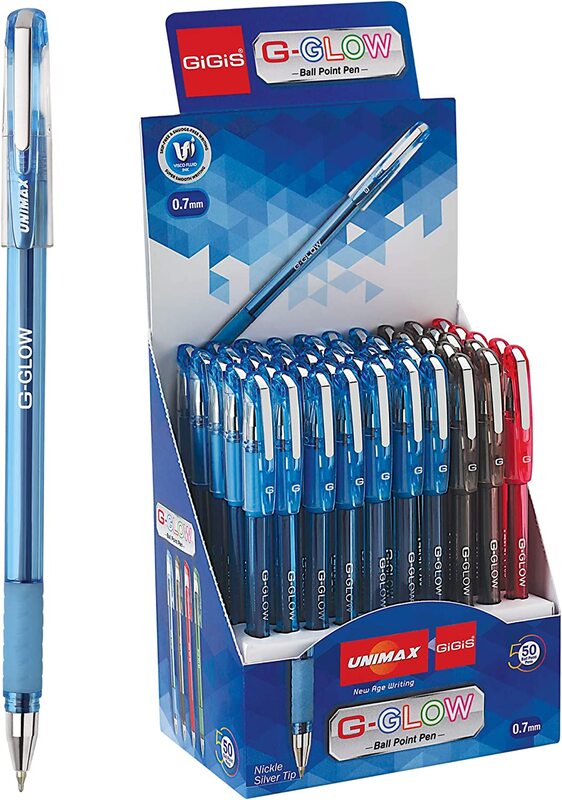

Unimax 50-Piece GIGIS G-Glow Ballpoint Pen, 0.7mm, Blue