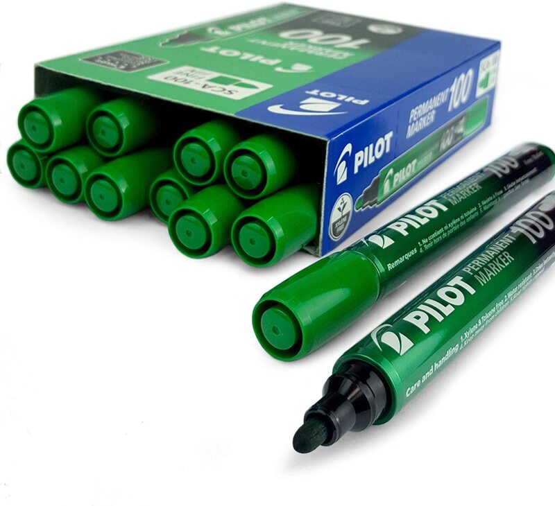 

Pilot Bullet Point Permanent Marker Pen, Fine 4.0mm-4.5mm Tip, 12 Pieces, SCA-100, Green