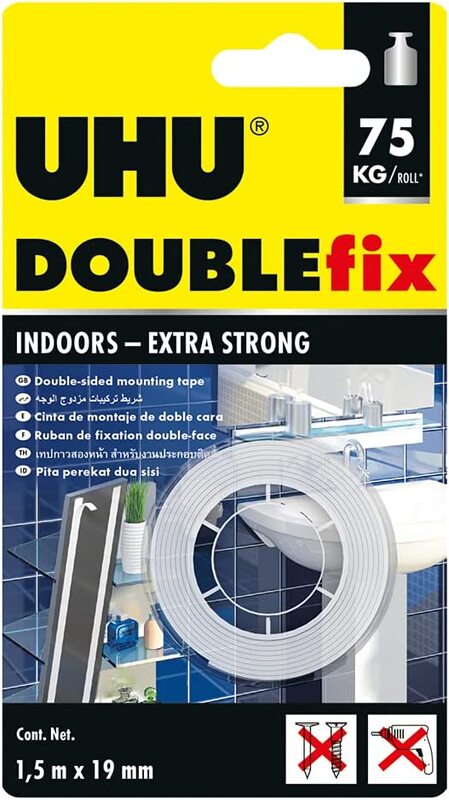 

UHU Doublefix Double Sided Mounting Tape, 1.5m x 19mm, White