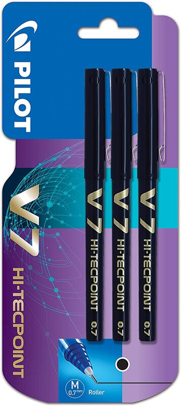 

Pilot 3-Piece V7 Hi-Tecpoint Rollerball Pen, 0.7mm, Black