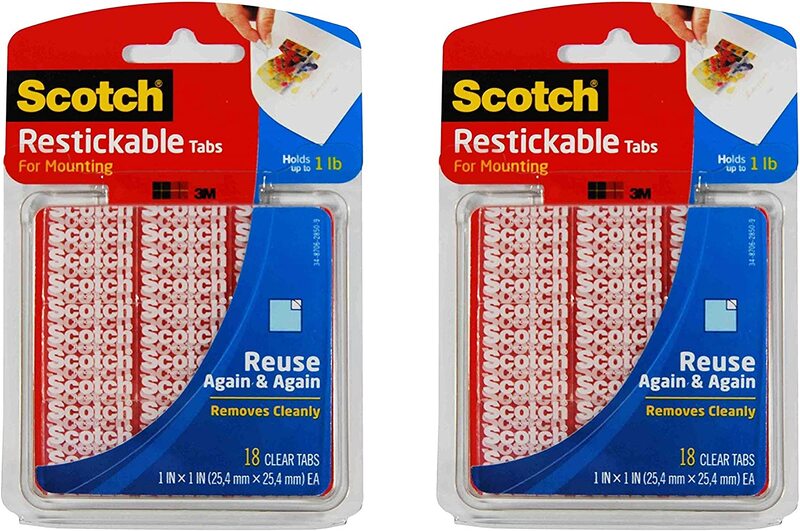

Scotch Restickable Tabs, 1 x 1-inch, 18-Tabs, R100, Clear