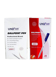 Unistar 50-Piece Ball Pen Set, Blue