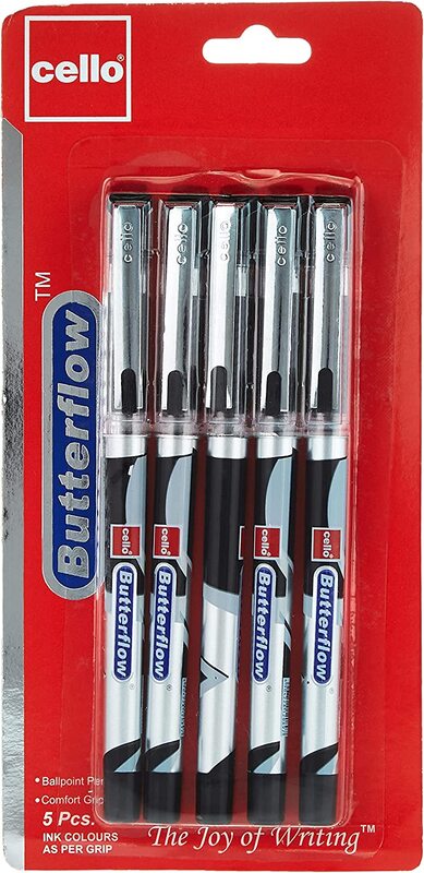 

Cello 5-Piece Butterflow Ball Point Pen, 0.7mm, Black