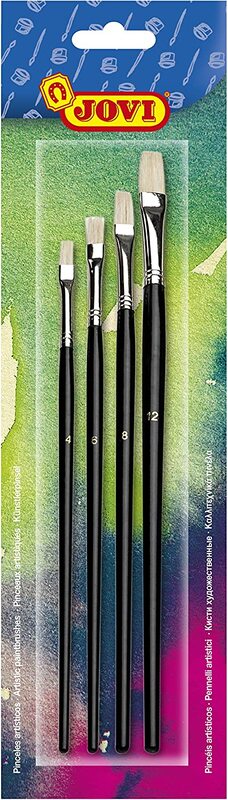 

Jovi Soft 4-Piece Flat Tip Paint Brushes, Silver/Black