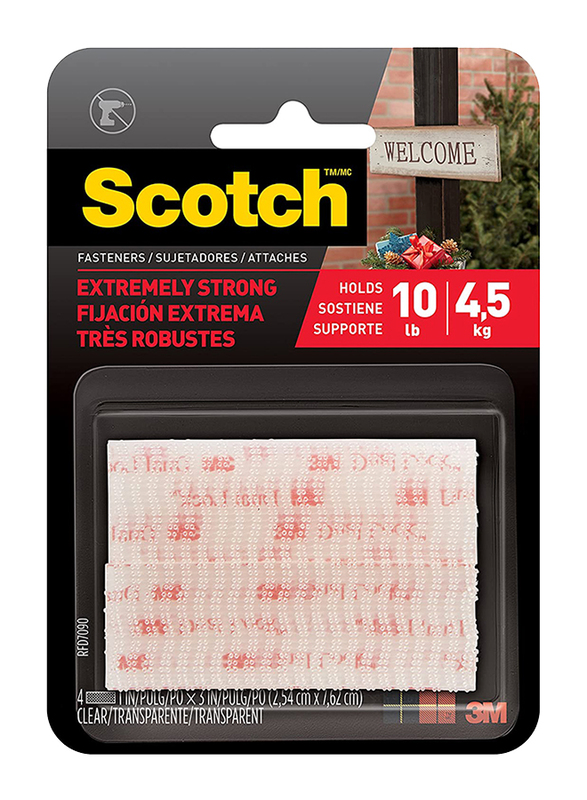 Scotch 3M All-Weather Fasteners, 1 x 3 Inch, 2 Pieces, RFD7090, Clear